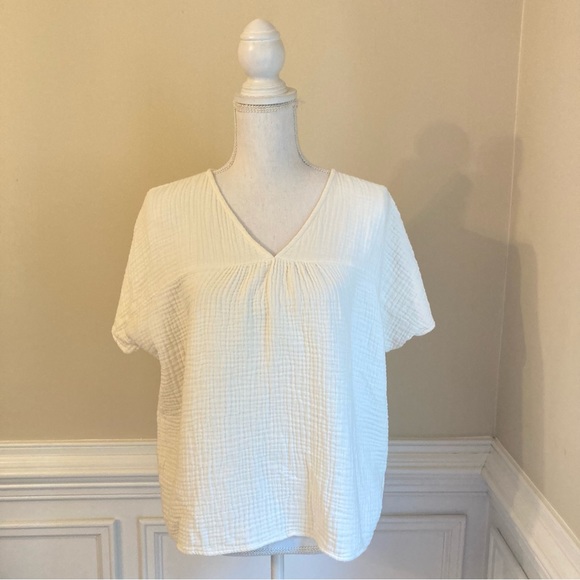 MADEWELL Cream Gauze V Neck Short Sleeve Top - Picture 9 of 9